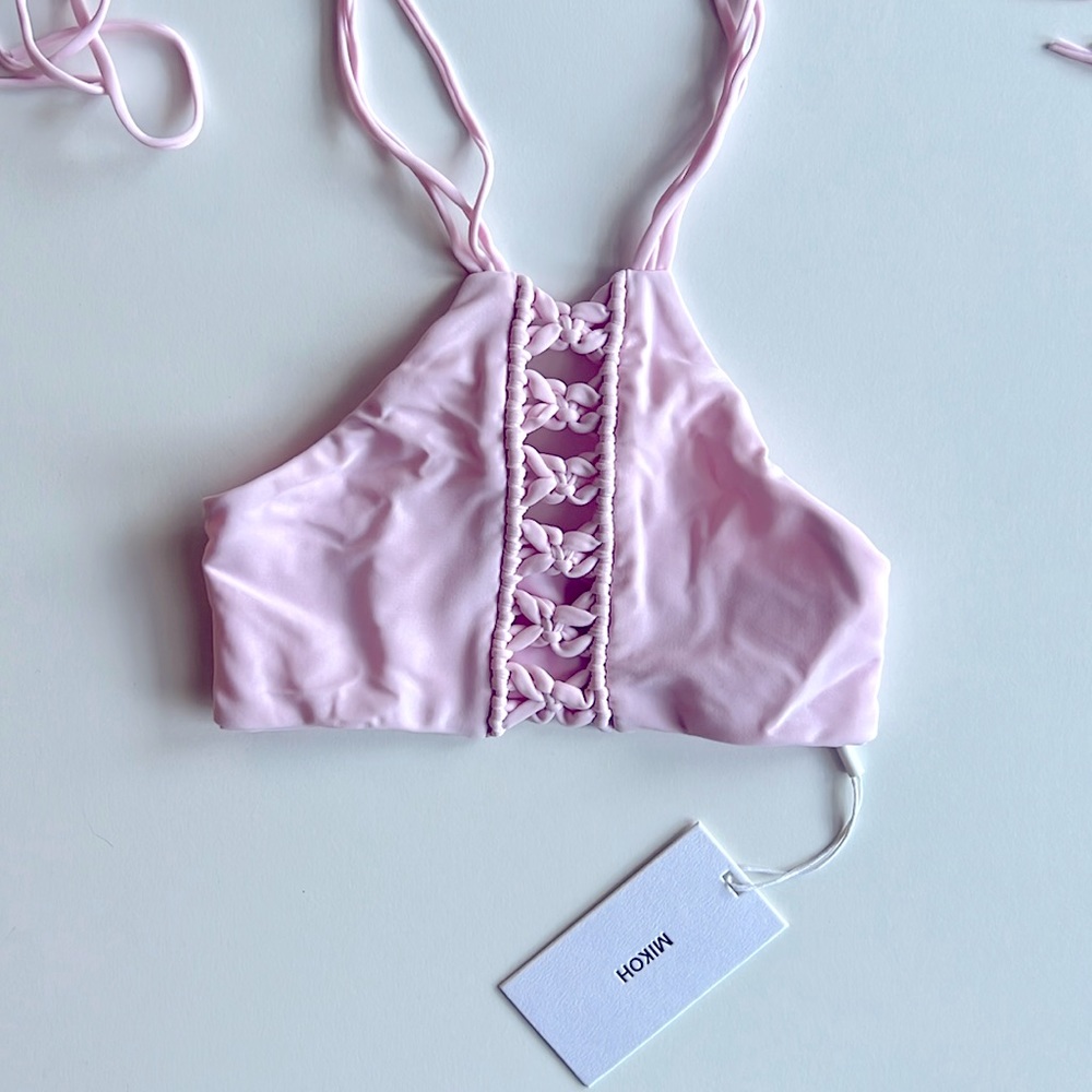 MIKOH MINI Kaleo High Neck Crotched Halter Top in Cloud Pink NWT size L